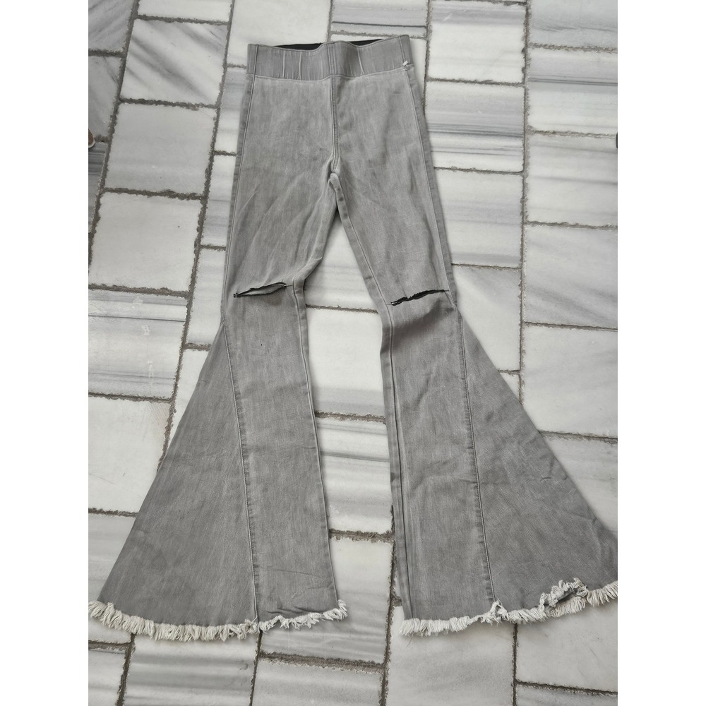 Show Me Your Mumu Berkeley Bells Grey Flare Jeans Small Distressed Frayed Moon